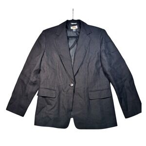 Talbots Womens Blazer Jacket Irish Linen Black Size 12 classic minimalist